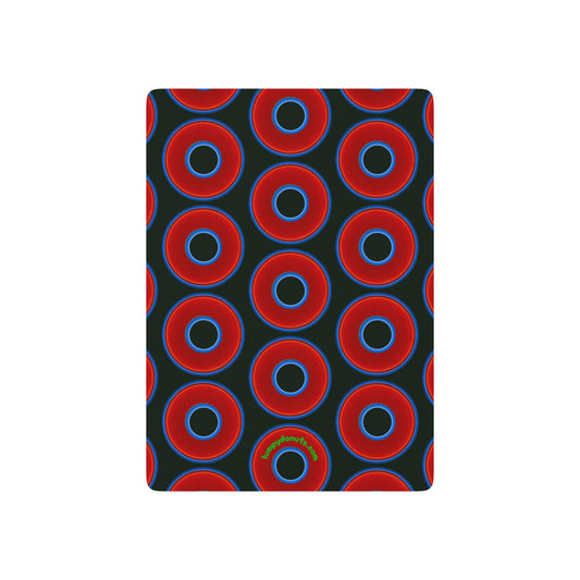Lumpy Donut Playing Decks - 52-cards - red vivid donuts w/midnight moss green background