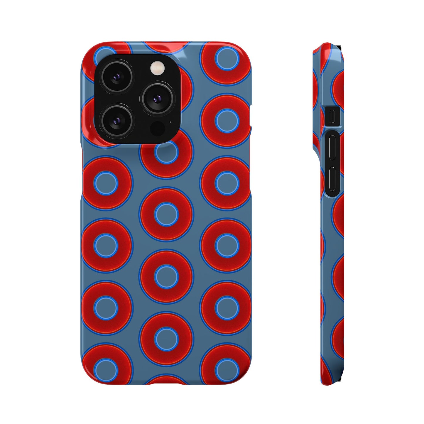 Lumpy Donut Snap Case - red vivid donut print w/steel blue background