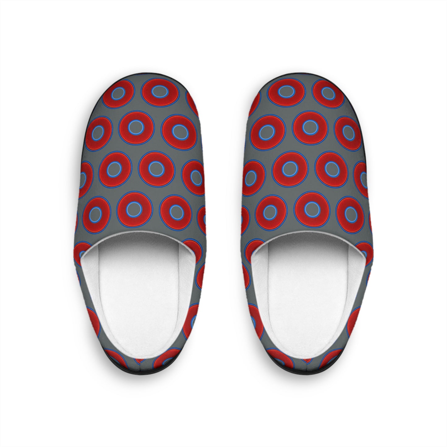 Men's Lumpy Slippers - red vivid donut print w/dark gray background