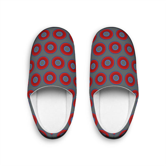 Men's Lumpy Slippers - red vivid donut print w/dark gray background