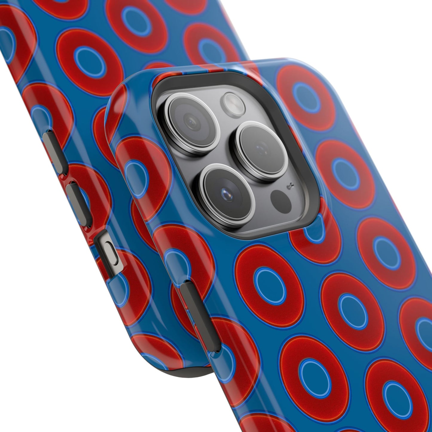 Magnetic Tough Donut Case - red vivid donut print w/wavy navy blue background