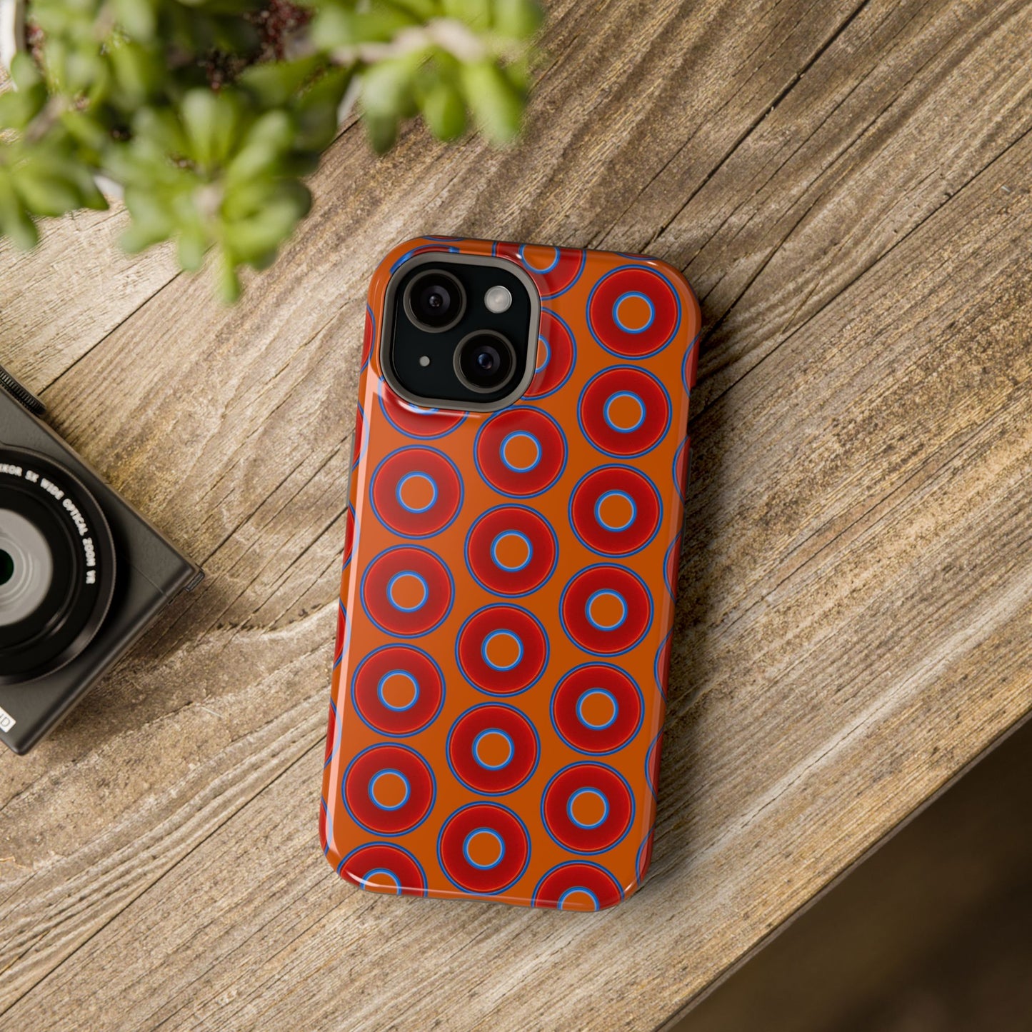 Magnetic Tough Donut Case - red vivid donut print w/dark orange background