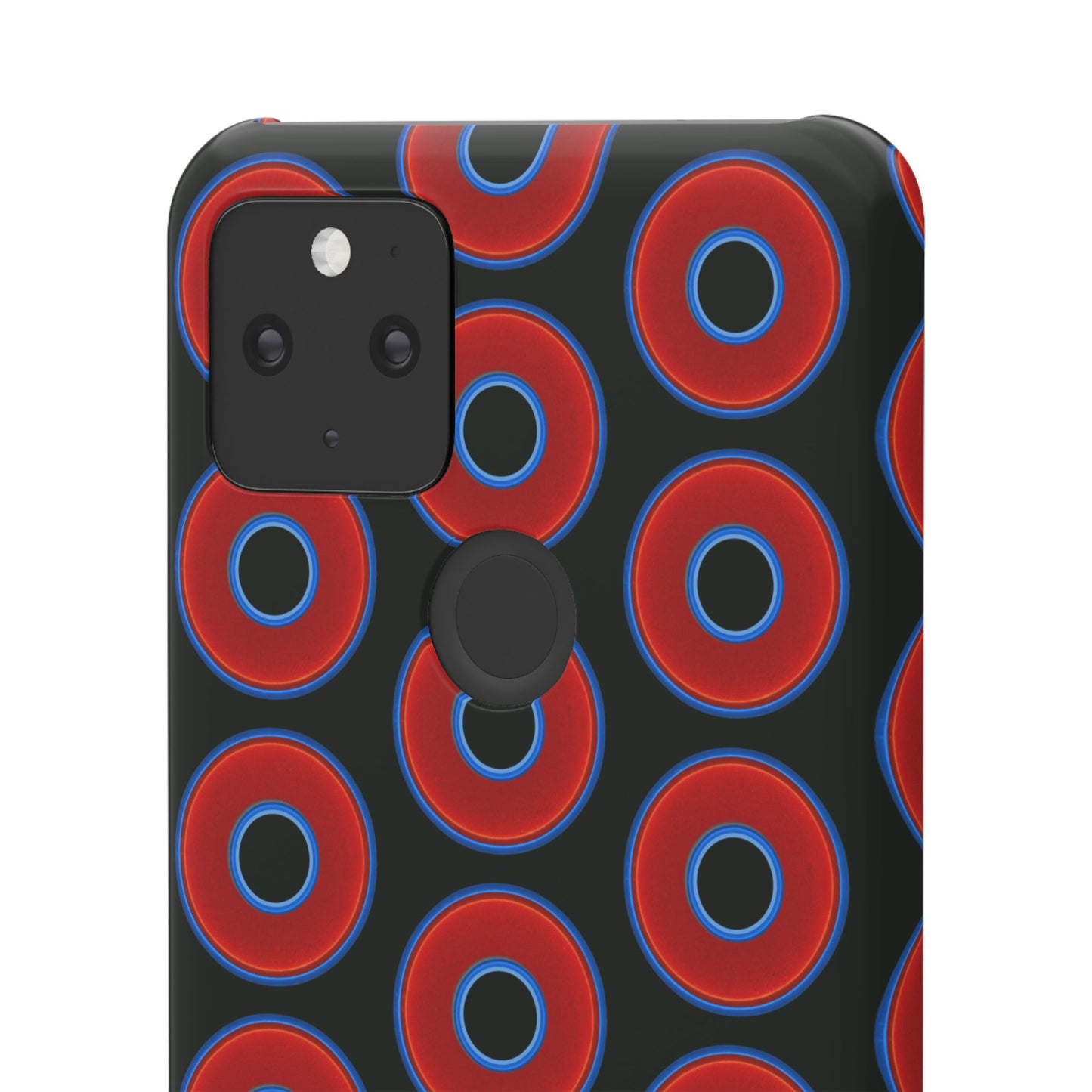 Lumpy Donut Snap Case - red vivid donut print w/midnight moss green background