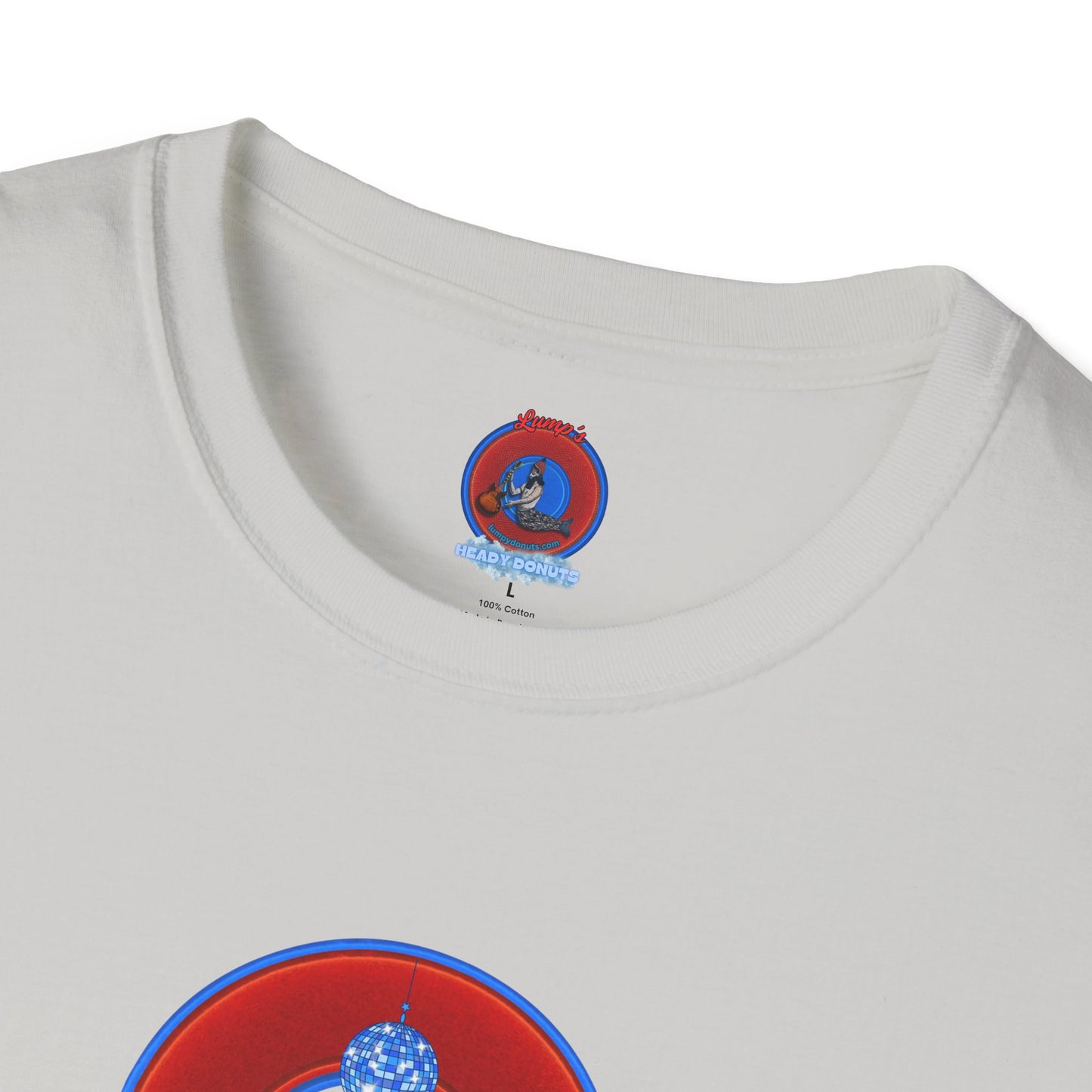 Classic Donut Tee - Unisex Soft-Style - "Joe Camel's Cool Disco Donut" - vivid red donut