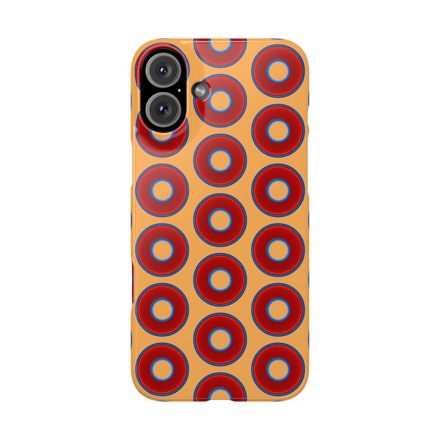 Lumpy Donut Snap Case - red vivid donut print w/creamcicle orange background