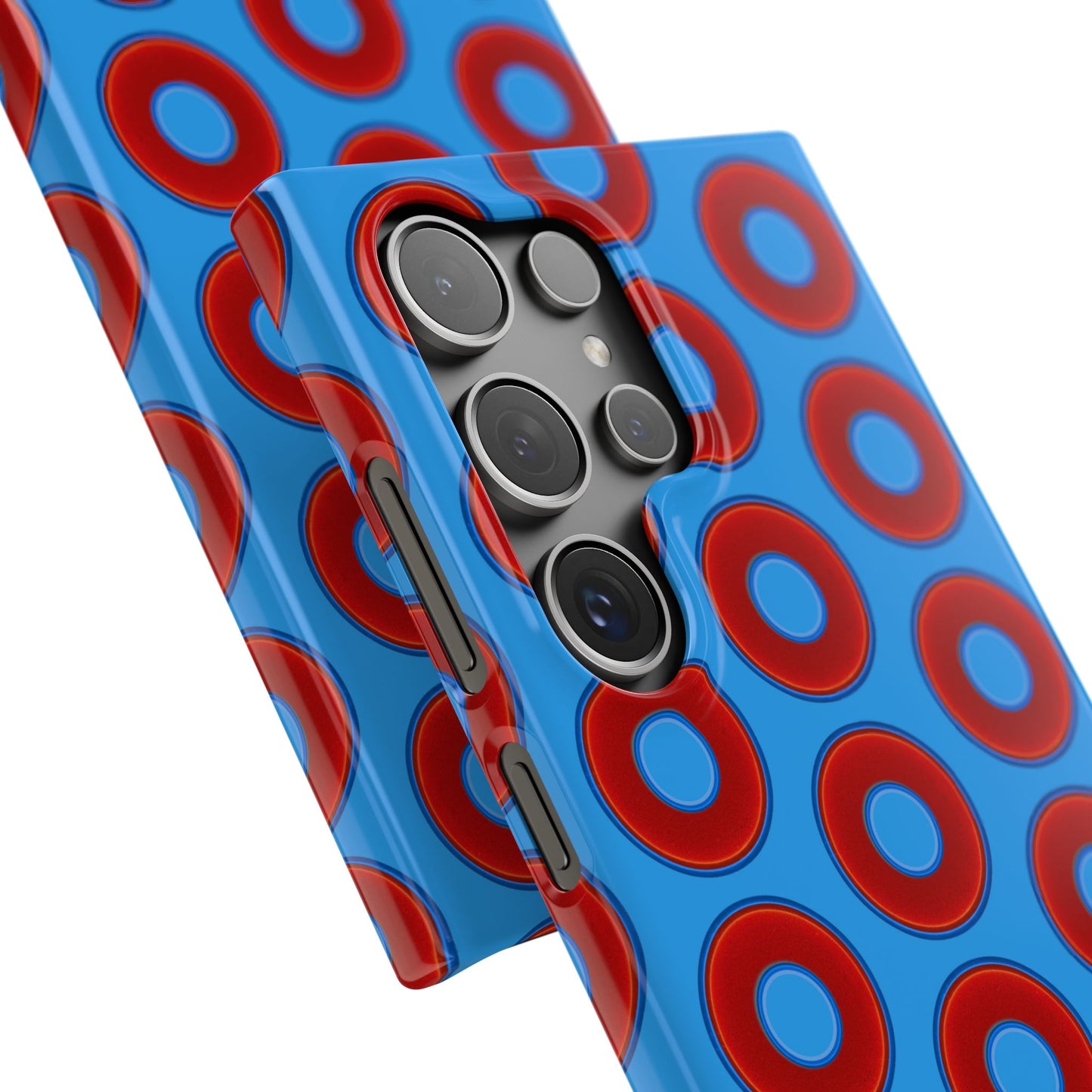 Lumpy Donut Snap Case - red vivid donut print w/sky royal blue background