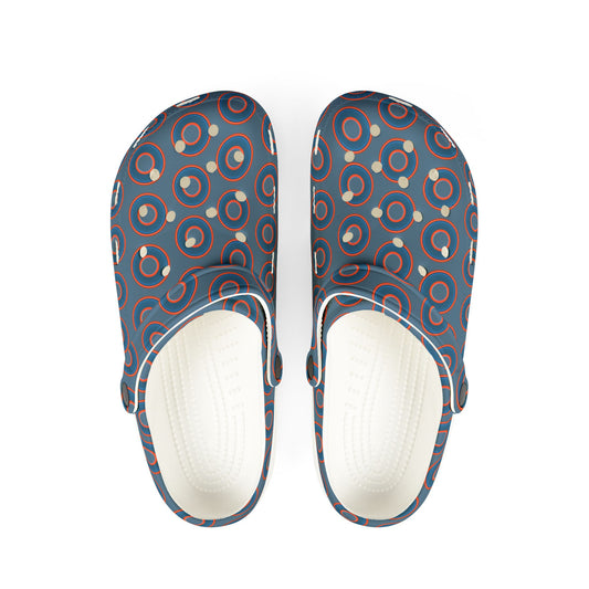 Spatchcocks - donut slip-on shoes - blue rustic donuts w/metallic blue background [unisex]