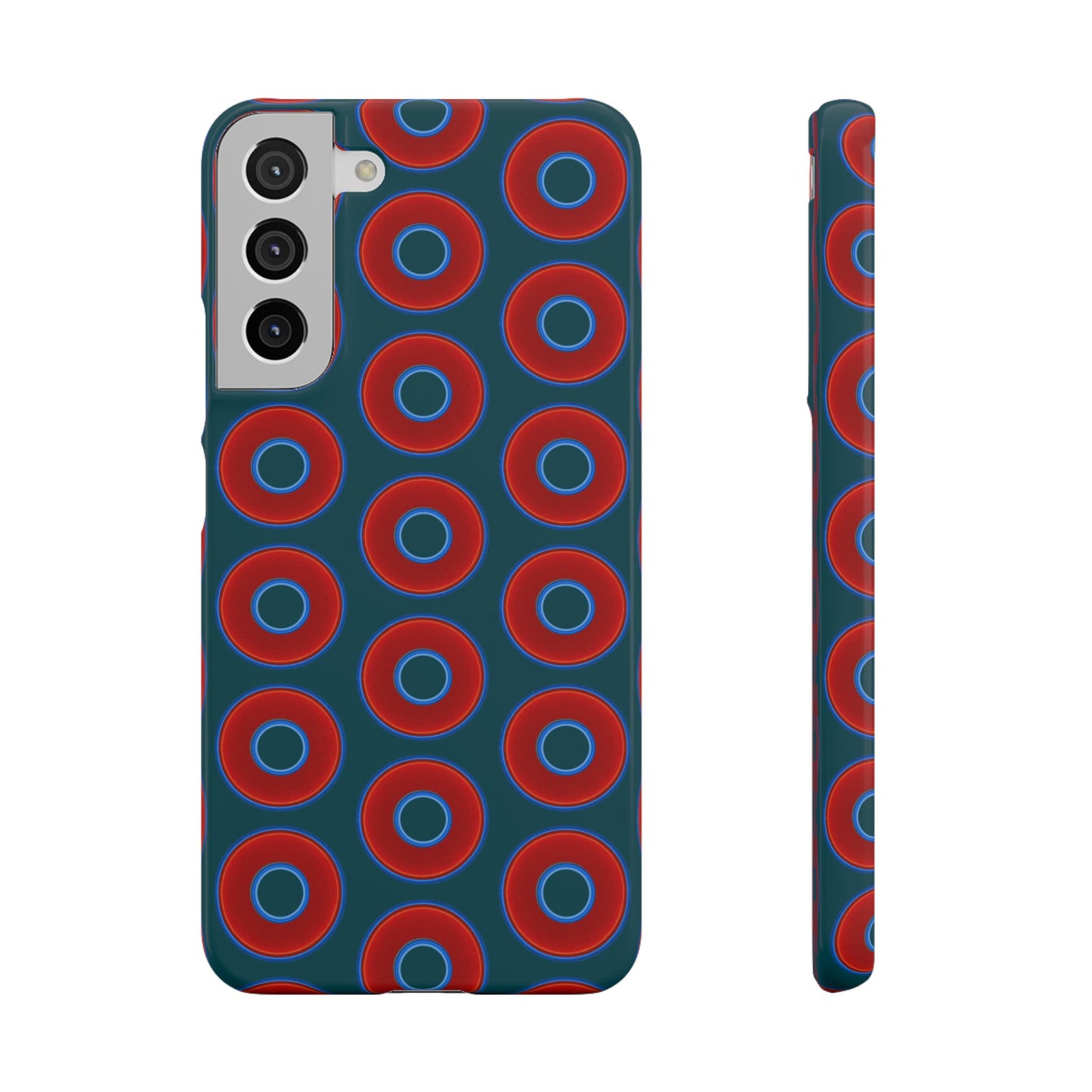 Lumpy Donut Snap Case - red vivid donut print w/midnight teal green background