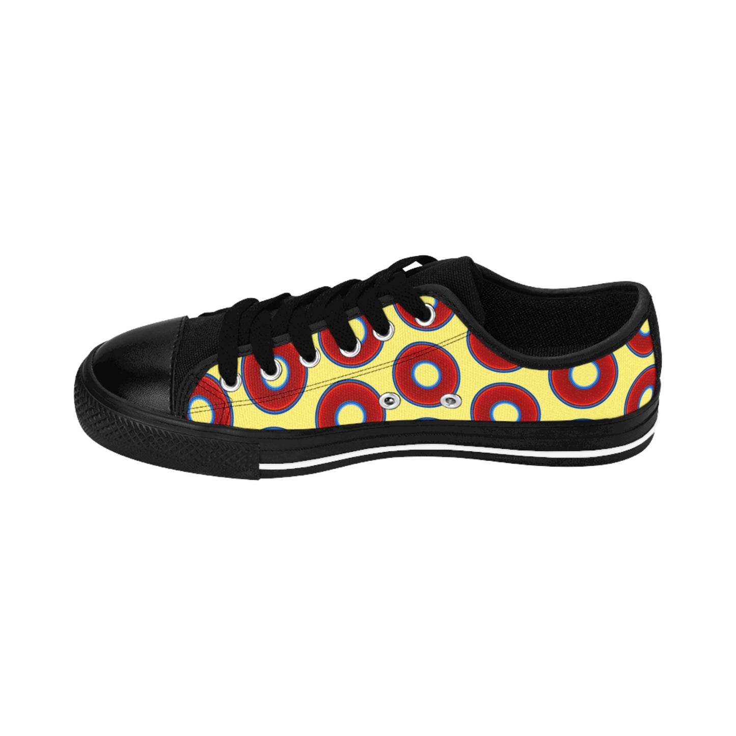 Women's Cushiony Convectors - Low Top - large red vivid donut print w/yellow background