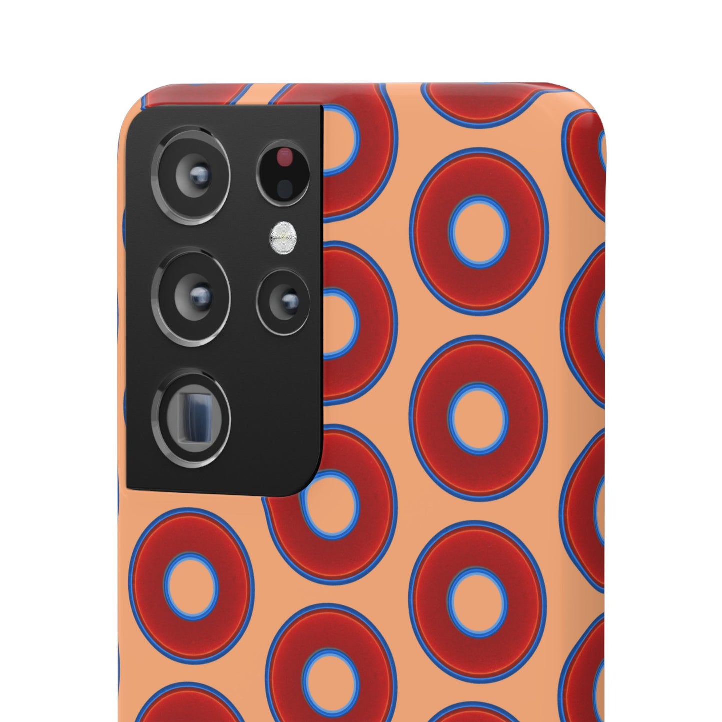 Lumpy Donut Snap Case - red vivid donut print w/peach background