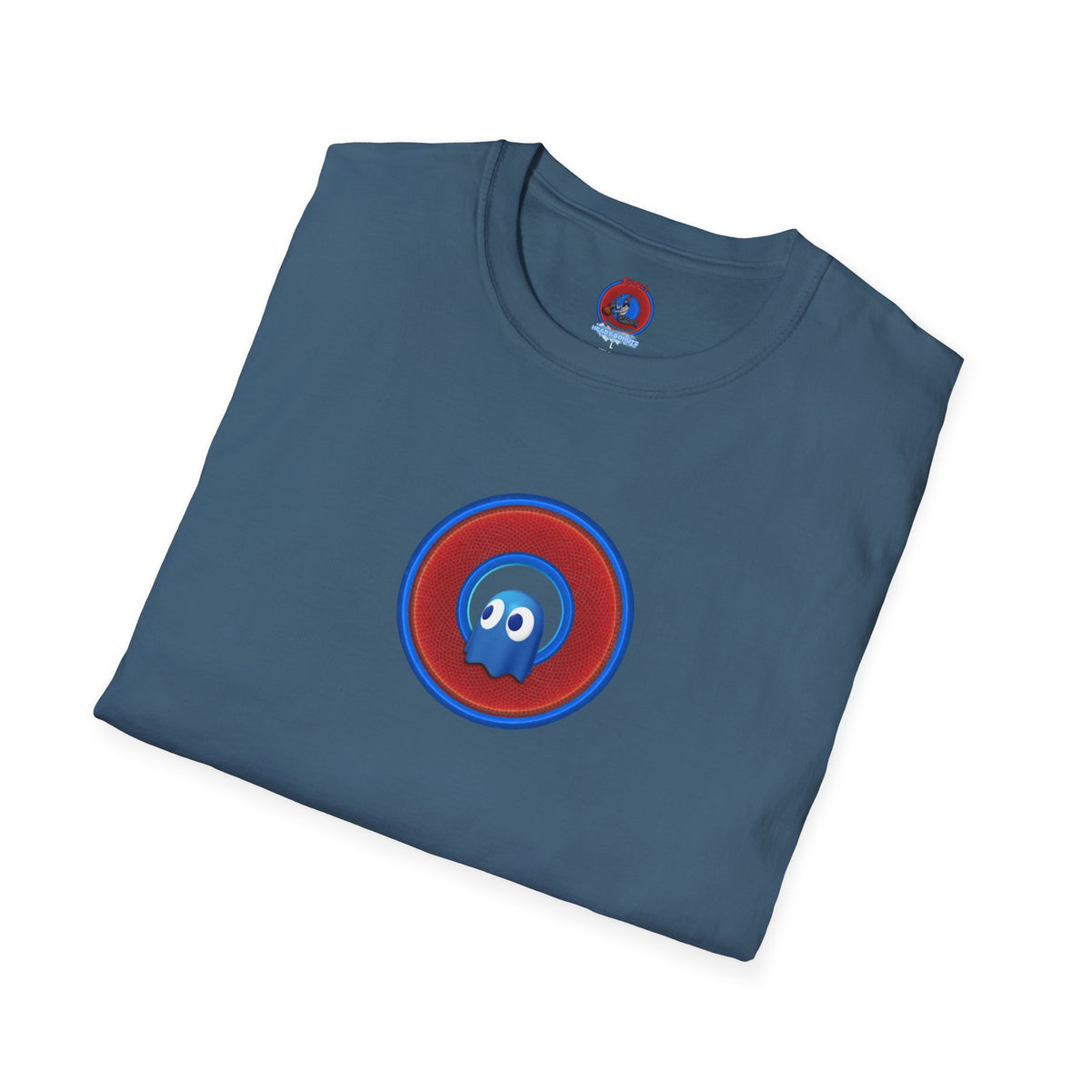 Classic Donut Tee - Unisex Soft-Style - "The Story of the Donut - a Ghostly Good Time" - red/blue rustic donut - variant 1