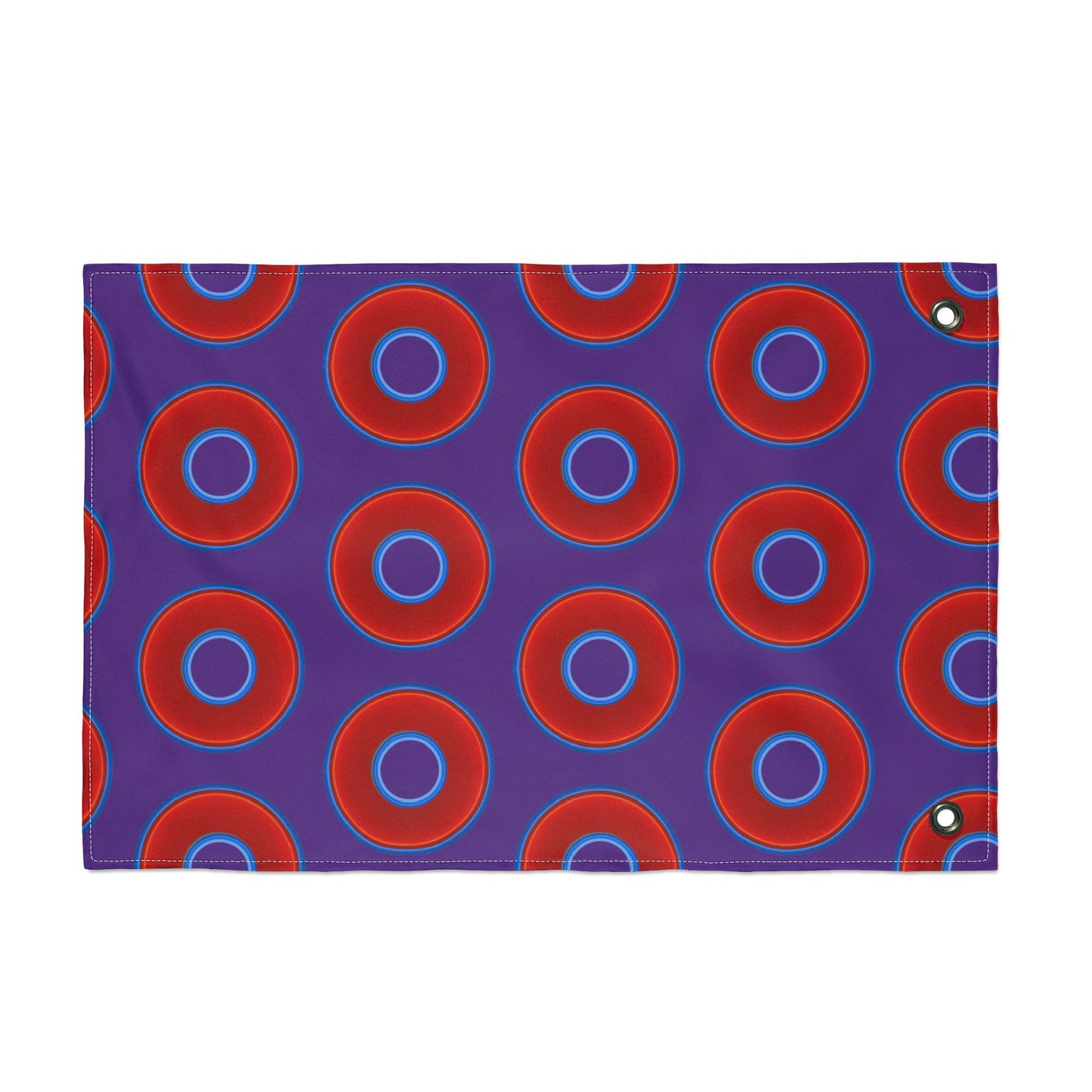 Lumpy Flagpole Sitters - Donut Flags [12" x 18"] - red vivid donut print w/dark purple background
