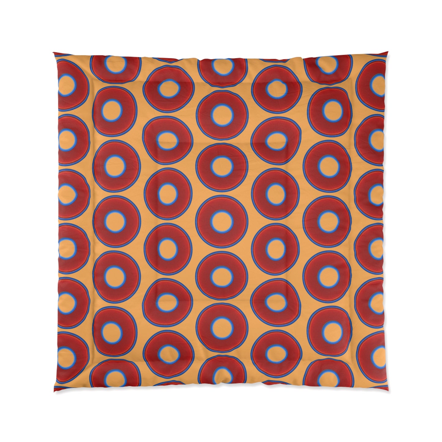 The Very Lumpy Comforter - vivid red donuts w/creamsicle orange background