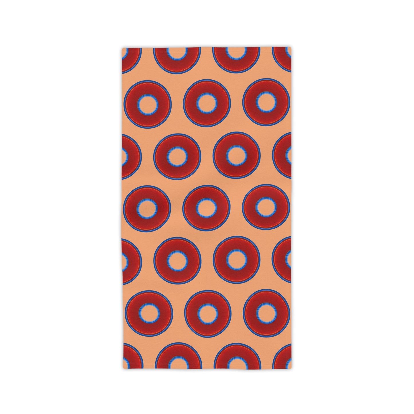 Lumpy Donut Towels - vivid red donuts w/peach background