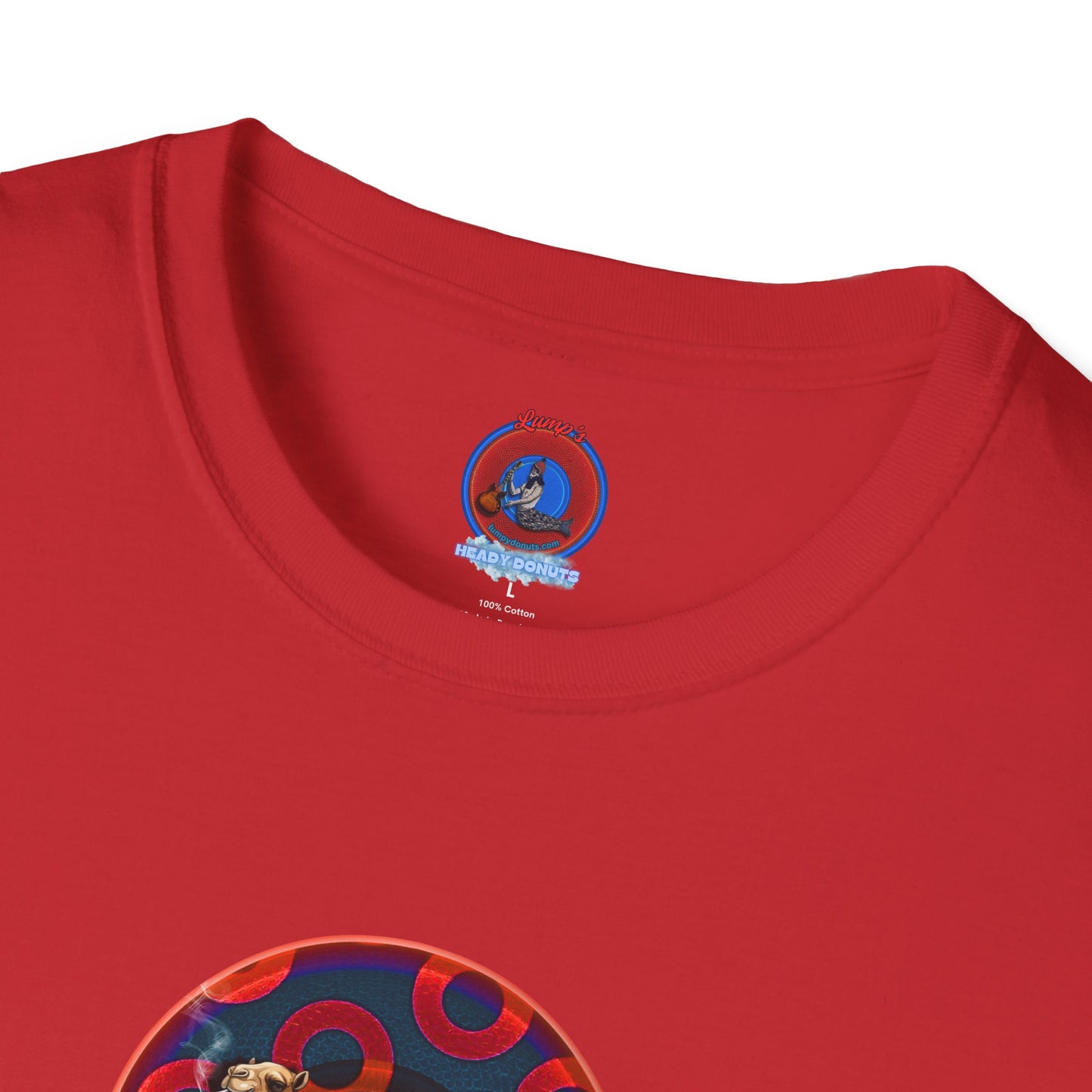 Classic Donut Tee - Unisex Soft-Style - "Joe Camel's Super Cool Donut" - rustic paradox donut - dark navy/red donuts