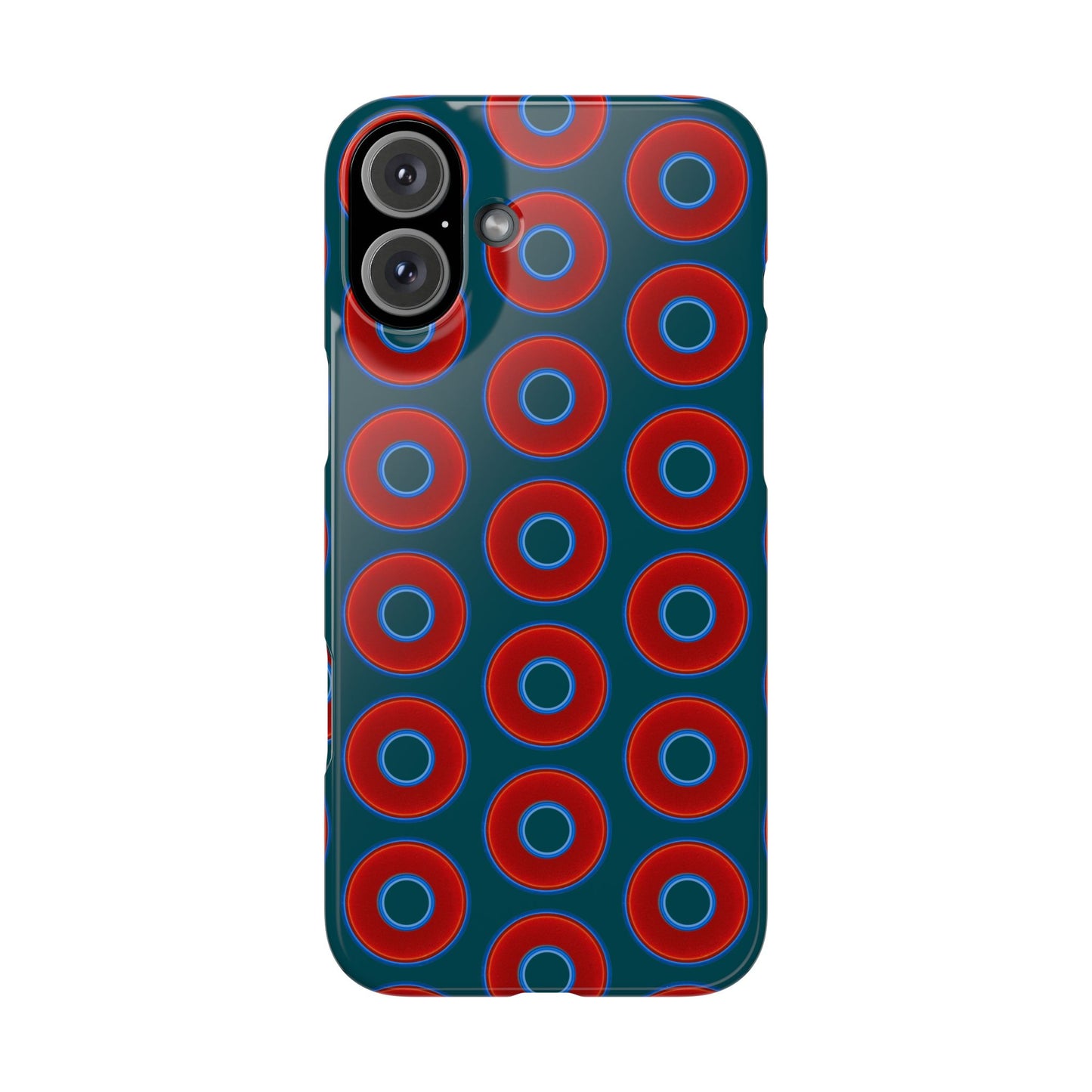 Lumpy Donut Snap Case - red vivid donut print w/midnight teal green background