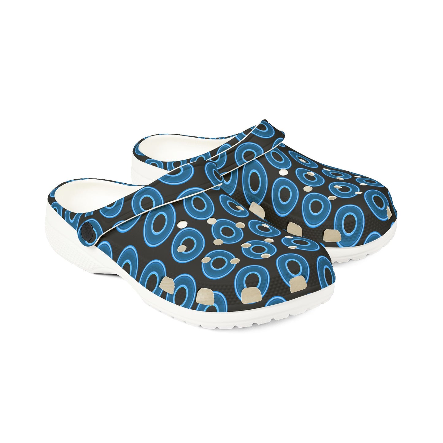 Spatchcocks - donut slip-on shoes - blue rustic donuts w/black background [unisex]
