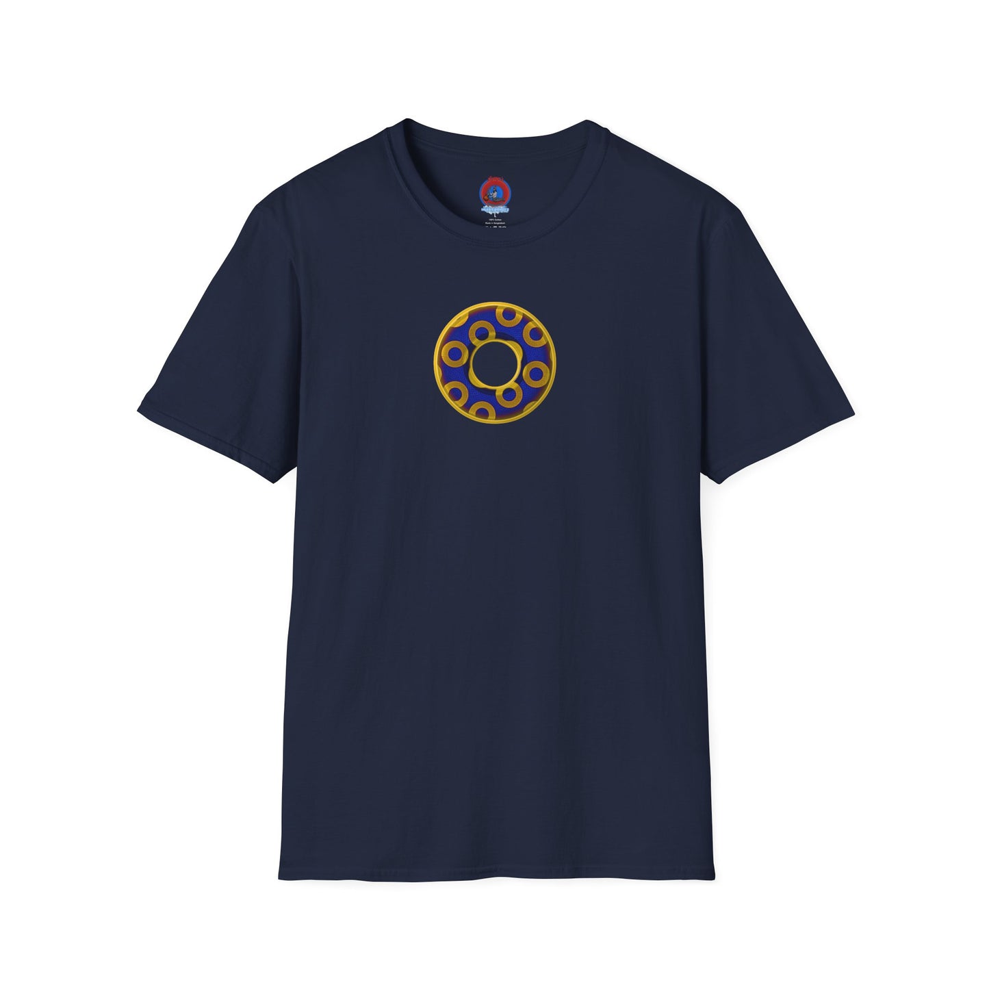 Plain Donuts/Unisex Soft-Style - "Plain Rustic Paradoxical Donuts" - yellow/dark blue donuts