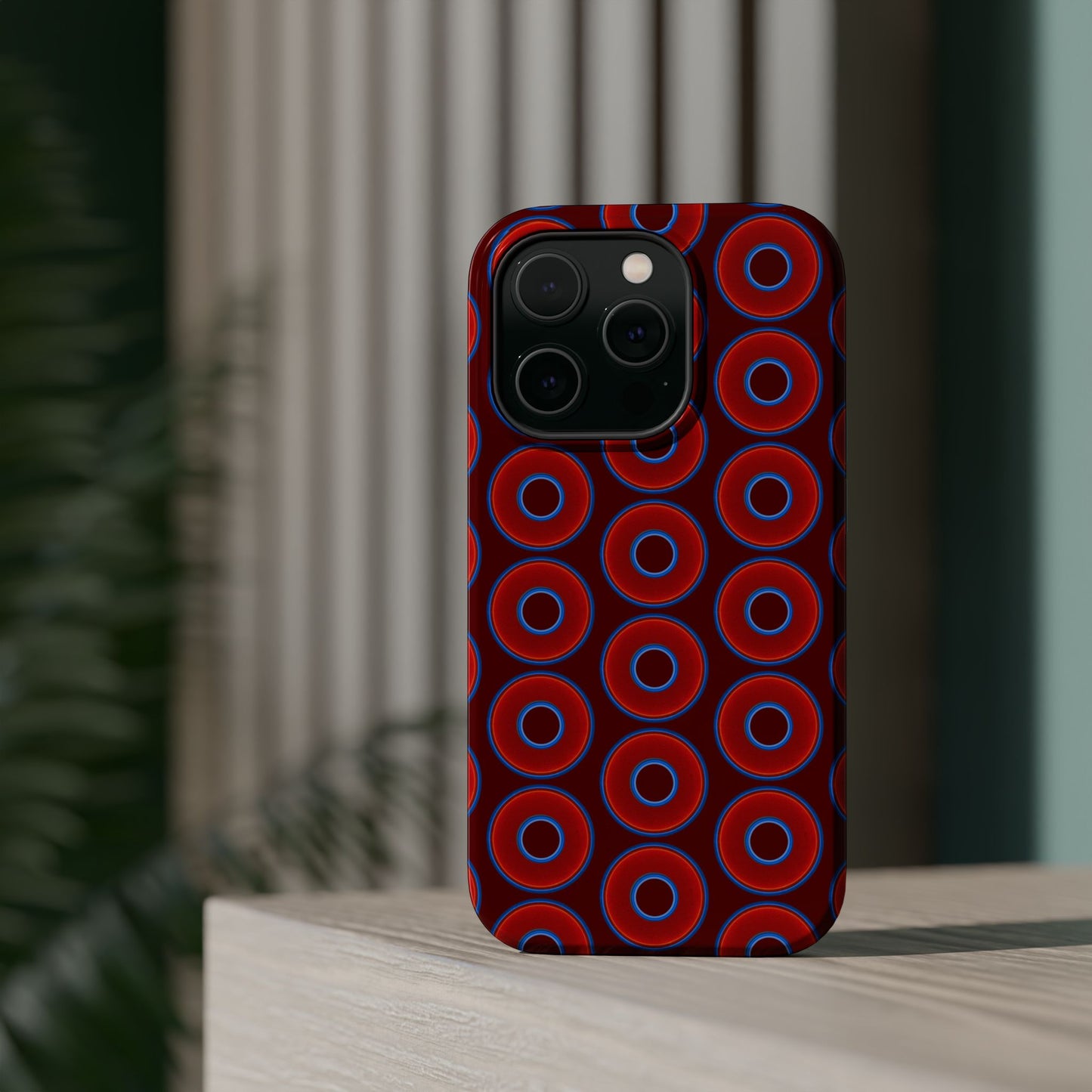 Magnetic Tough Donut Case - red vivid donut print w/dark red background