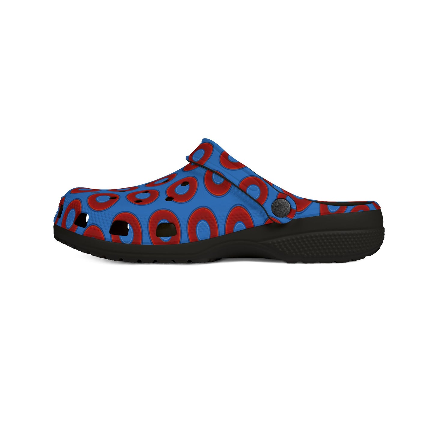 Spatchcocks - donut slip-on shoes - vivid red donuts w/light royal blue background [unisex]