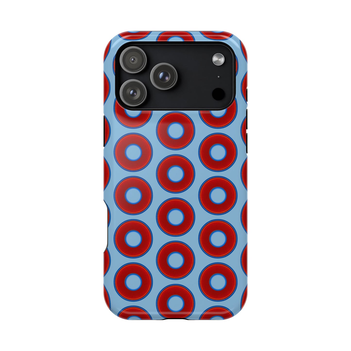 Impact-Resistant Lumpy Donut Case - red vivid donut print w/sky blue background