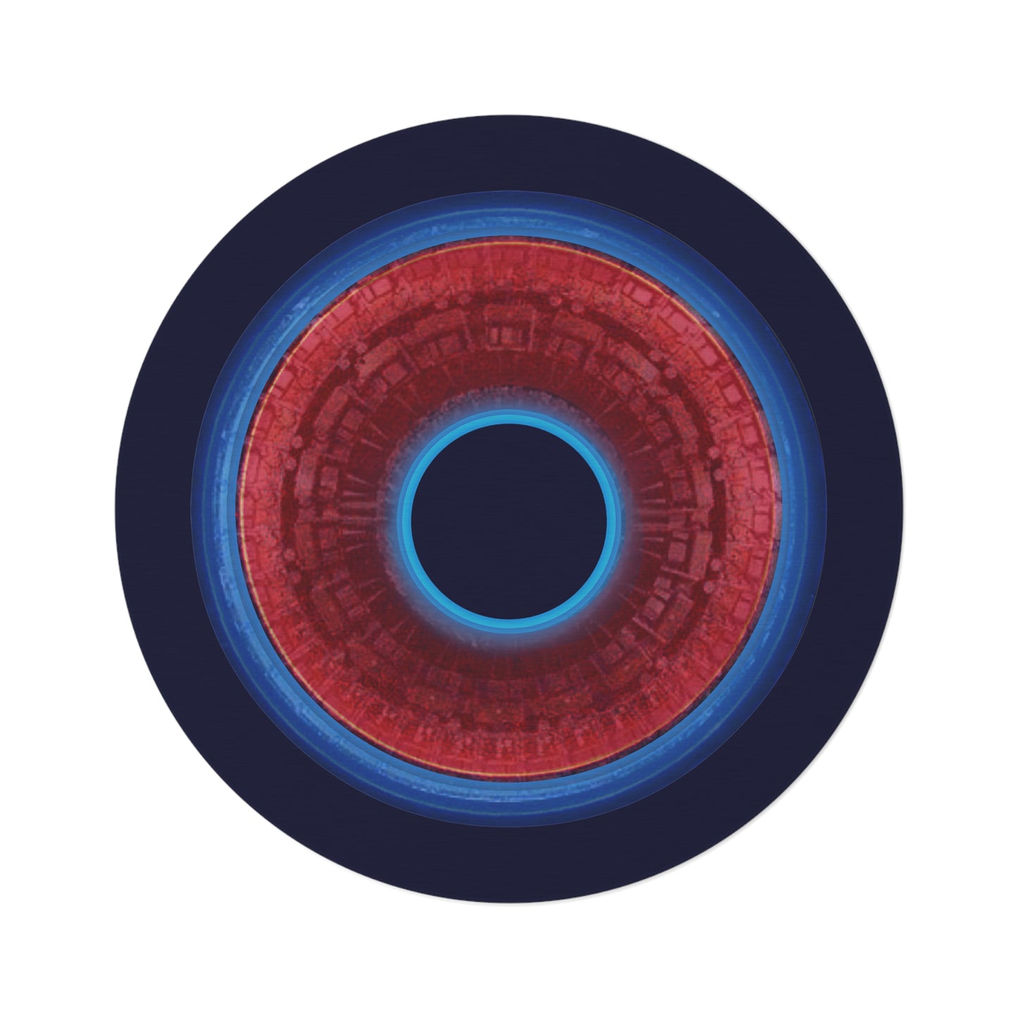 Round Room - 5 ft x 5 ft Lumpy Donut Rug - "Homer's The Perfect Donut Rug" - vivid red/blue tube donut w/dark navy background - variant 3