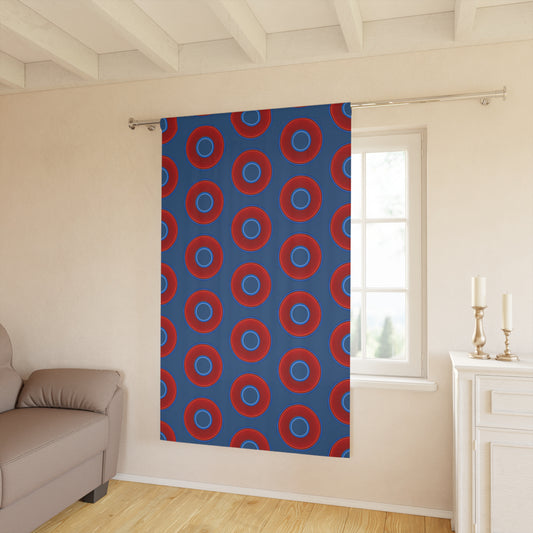 Lump's Heady Curtain w/Donuts - vivid red donut print - w/light navy blue - [*1 Piece / 50" x 84"]