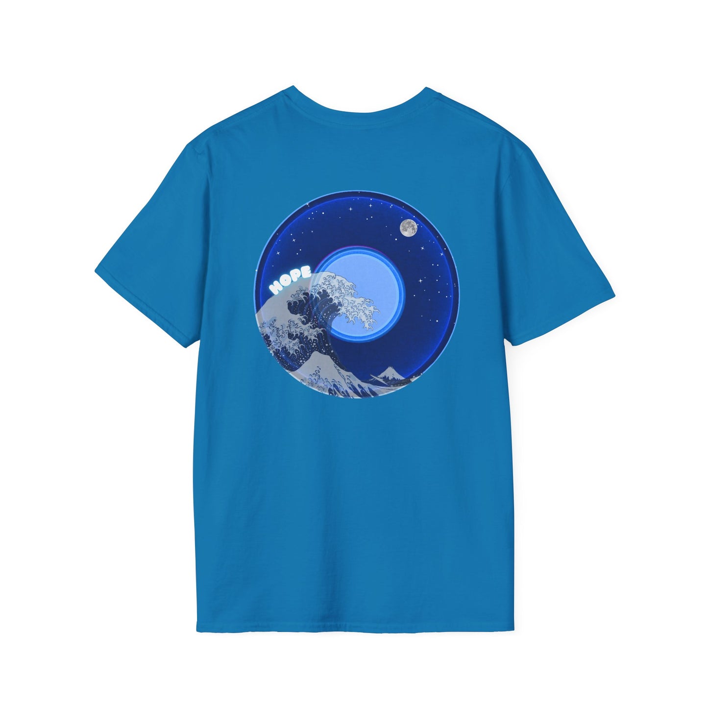 Classic Donut Tee - Unisex Soft-Style - "The Hopeful Waving Donut" - vivid blue donut