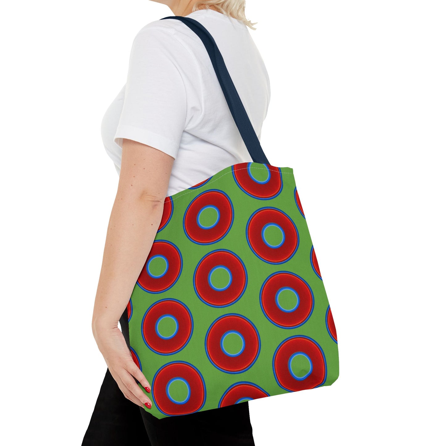 Lumpy Beach/Tote Bag - red vivid donuts w/light green background