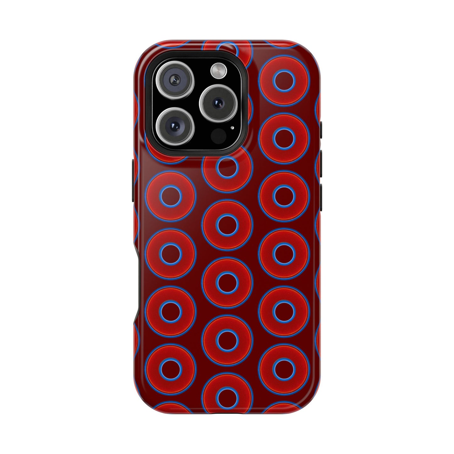 Impact-Resistant Lumpy Donut Case - red vivid donut print w/dark red background