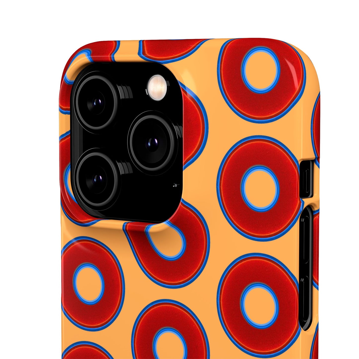 Lumpy Donut Snap Case - red vivid donut print w/creamcicle orange background