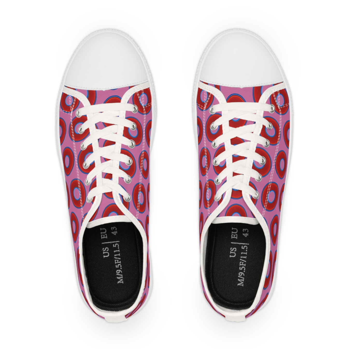 Men's - Low Top Chuck Taylors - large vivid red donut print w/light pink background