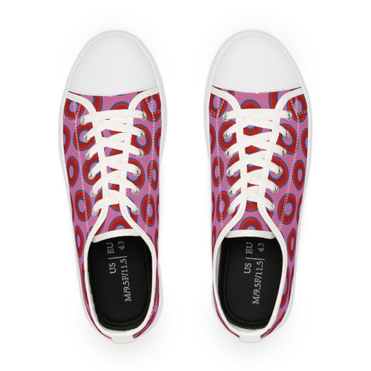 Men's - Low Top Chuck Taylors - large vivid red donut print w/light pink background