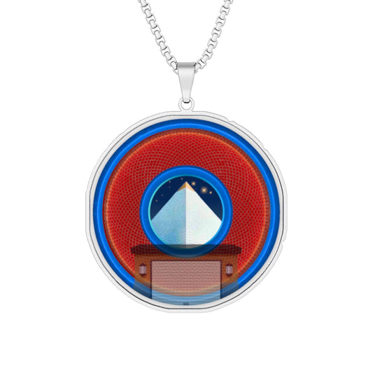 Lump's Heady Donut Necklace - 1" x 1" Stainless Steel Pendant - "Limestone Donuts so Large Pendant" - rustic red/blue donut - w/2 car garage - variant 2