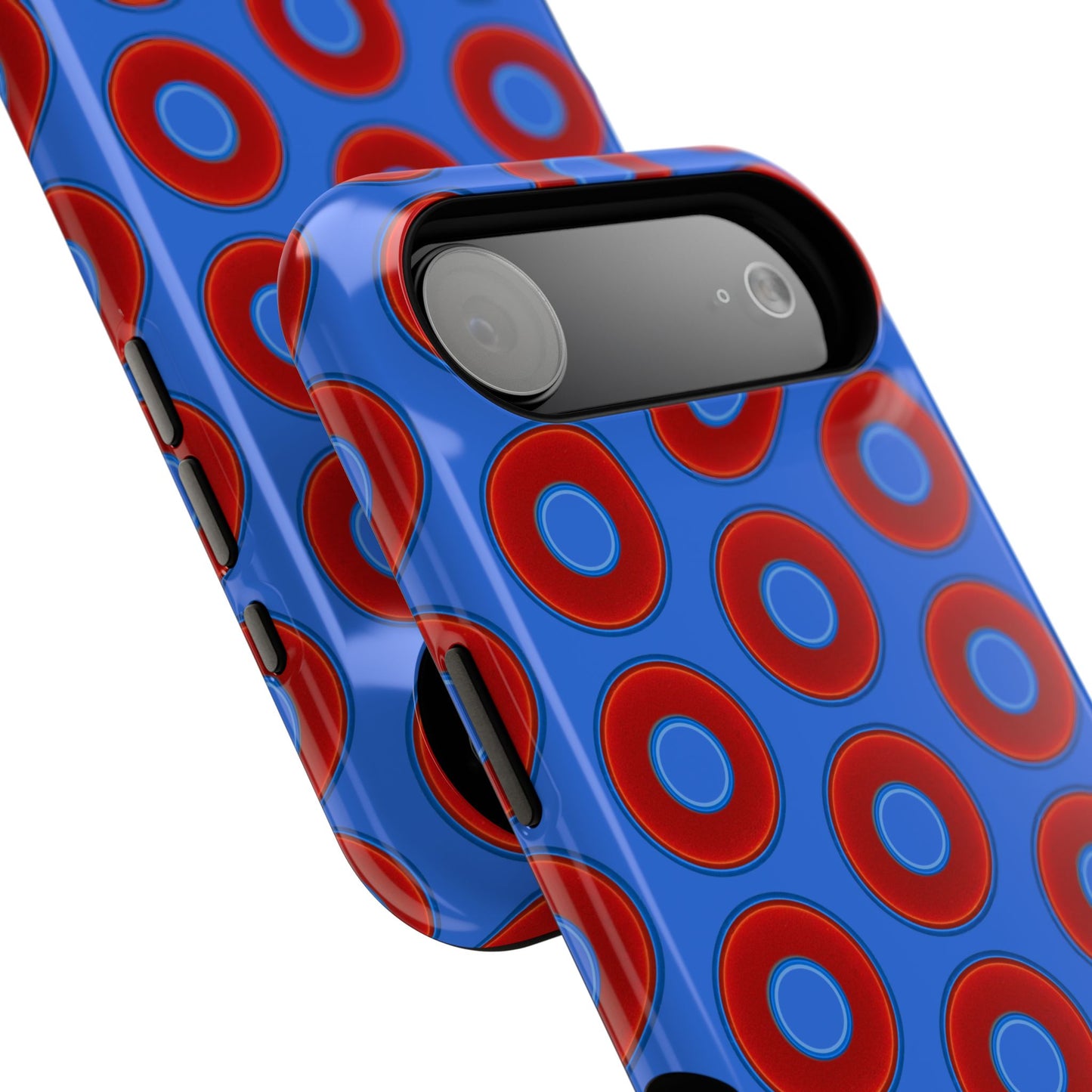Impact-Resistant Lumpy Donut Case - red vivid donut print w/medium royal blue background