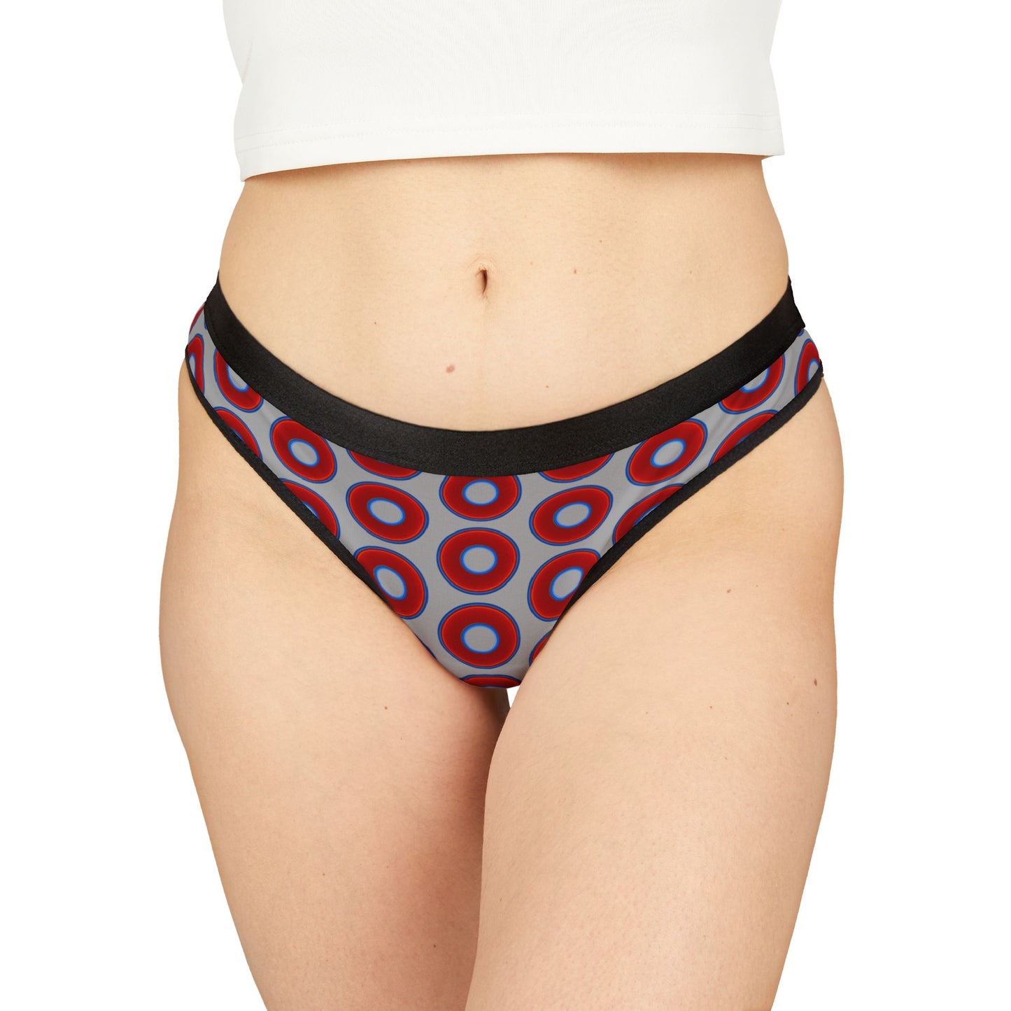 Lumpy Donut Thongs - red vivid donut print w/light gray background