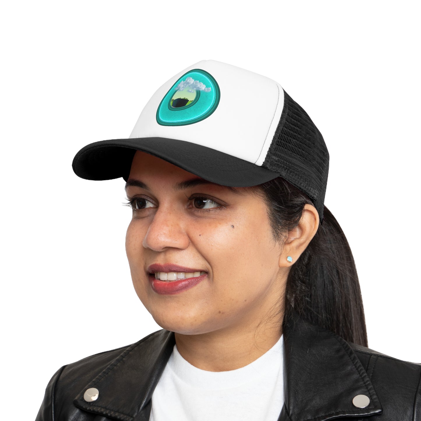 Lumpy Trucker Hat - "Got Rhombus?" - variant 3- turquoise/teal donut