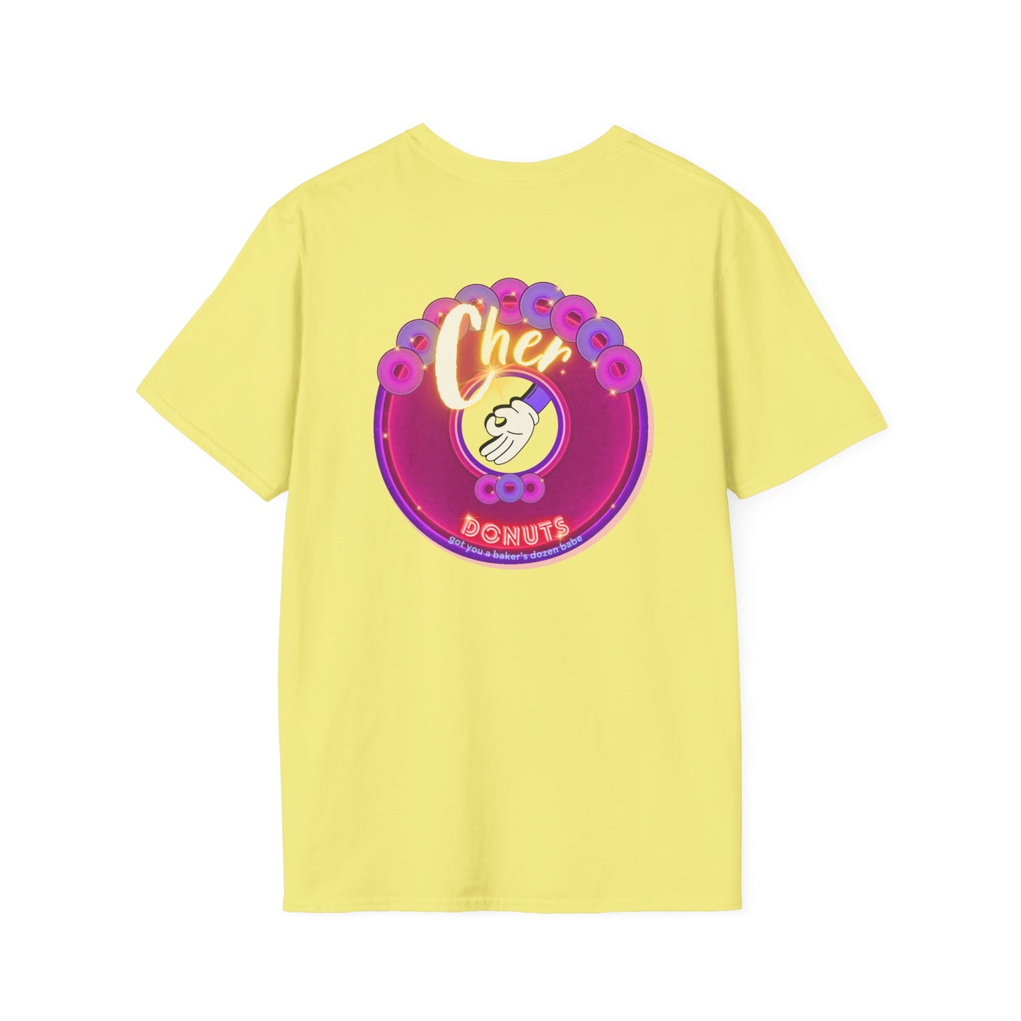 Classic Donut Tee - Unisex Soft-Style - "Cher-ing is Caring" - series 1.0  - variant 2 - magenta donut - [*charitable donut]