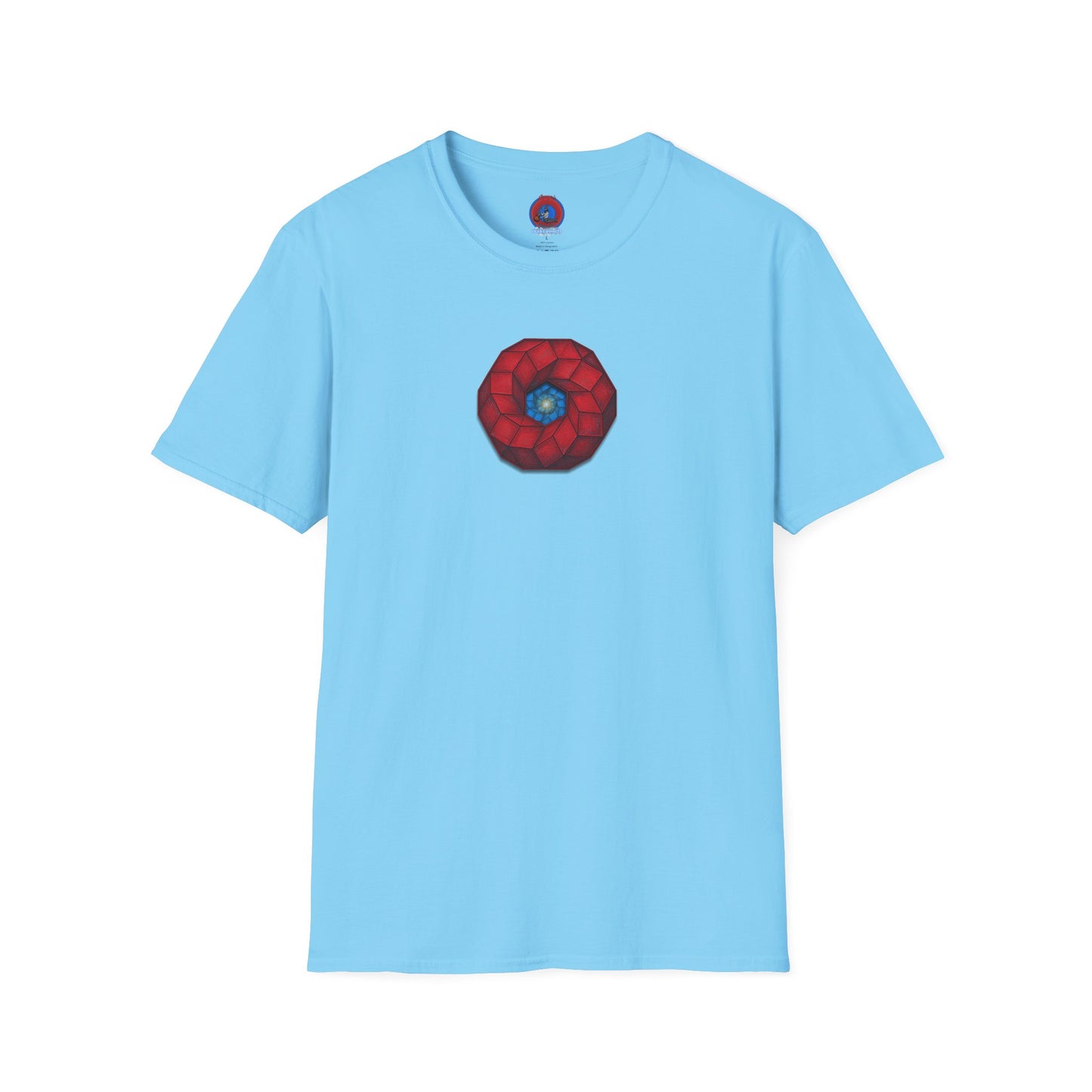 Classic Donut Tee - Unisex Soft-Style - "The 9th Donut" - rustic red/blue cubed donut - variant 1