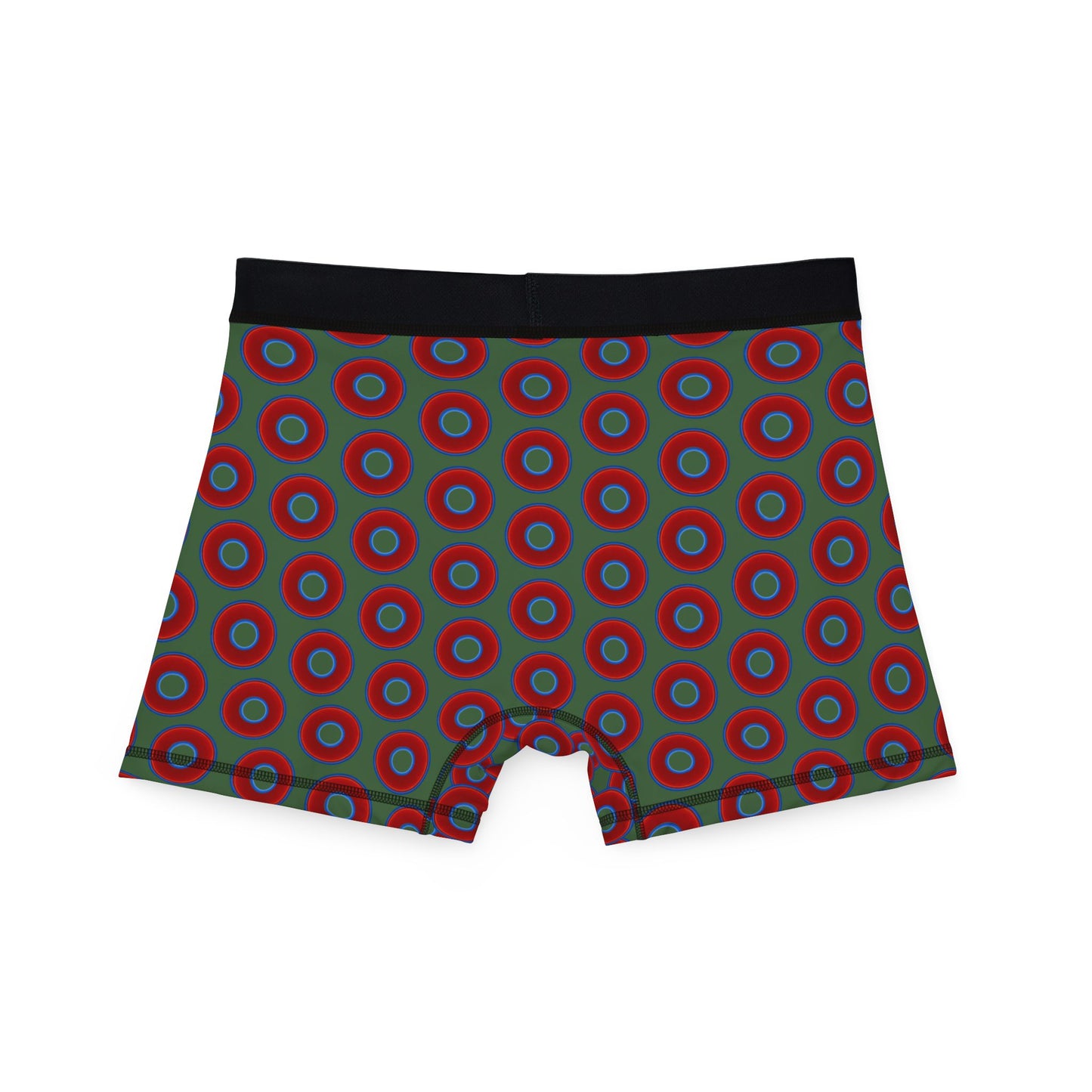 Men's Donut Boxers - red vivid donuts w/dark green background