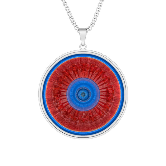 Lump's Heady Donut Necklace - 1" x 1" Stainless Steel Pendant - "Graphic Translation Donut Pendant" - red/blue tube donut - variant 1