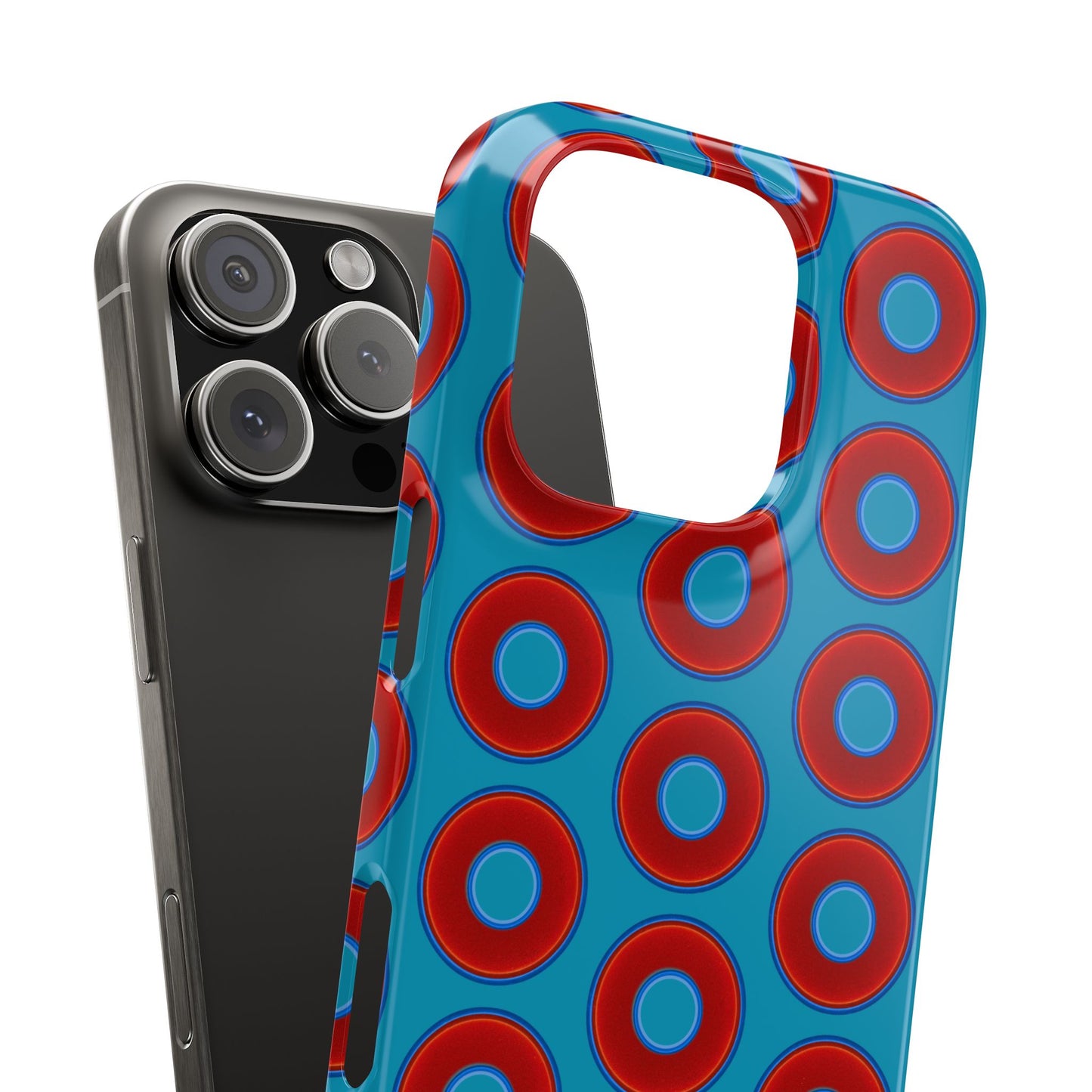 Lumpy Donut Snap Case - red vivid donut print w/aquamarine blue background
