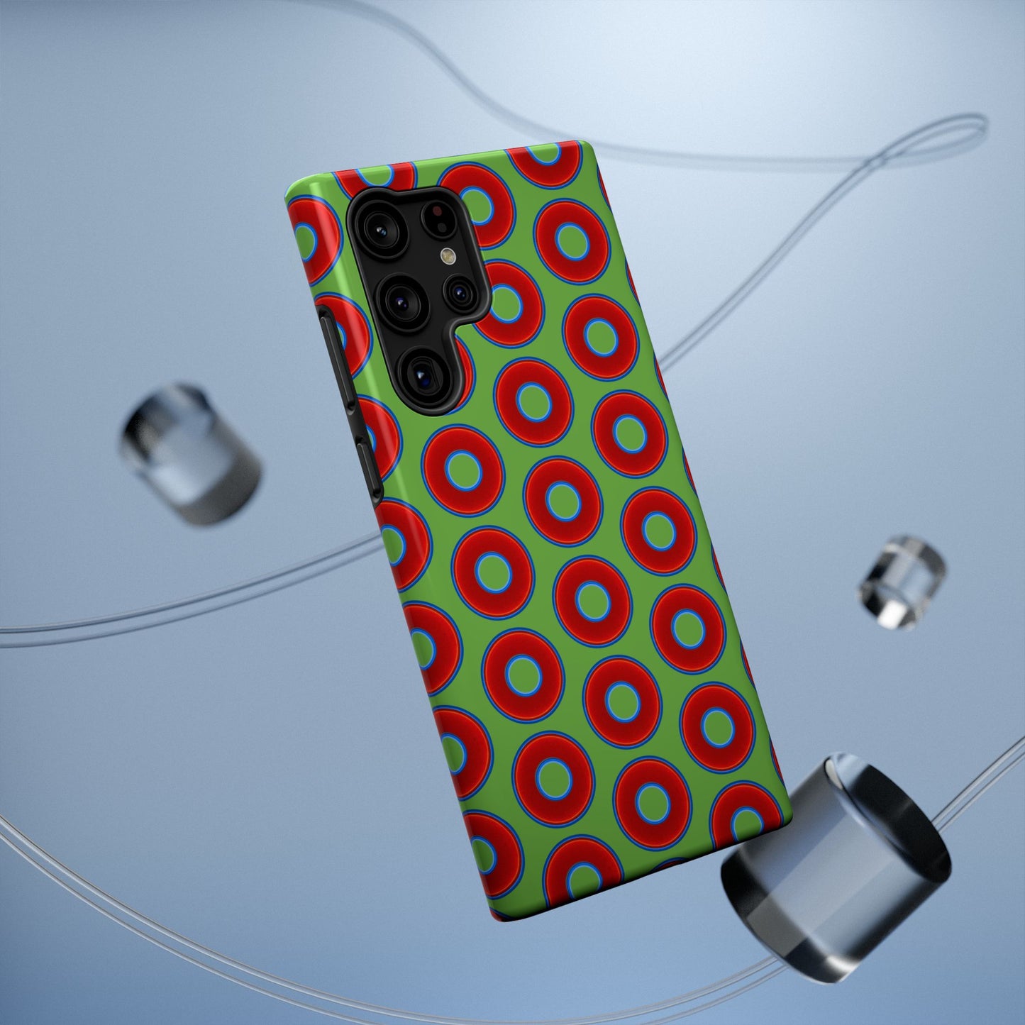 Impact-Resistant Lumpy Donut Case - red vivid donut print w/light green background