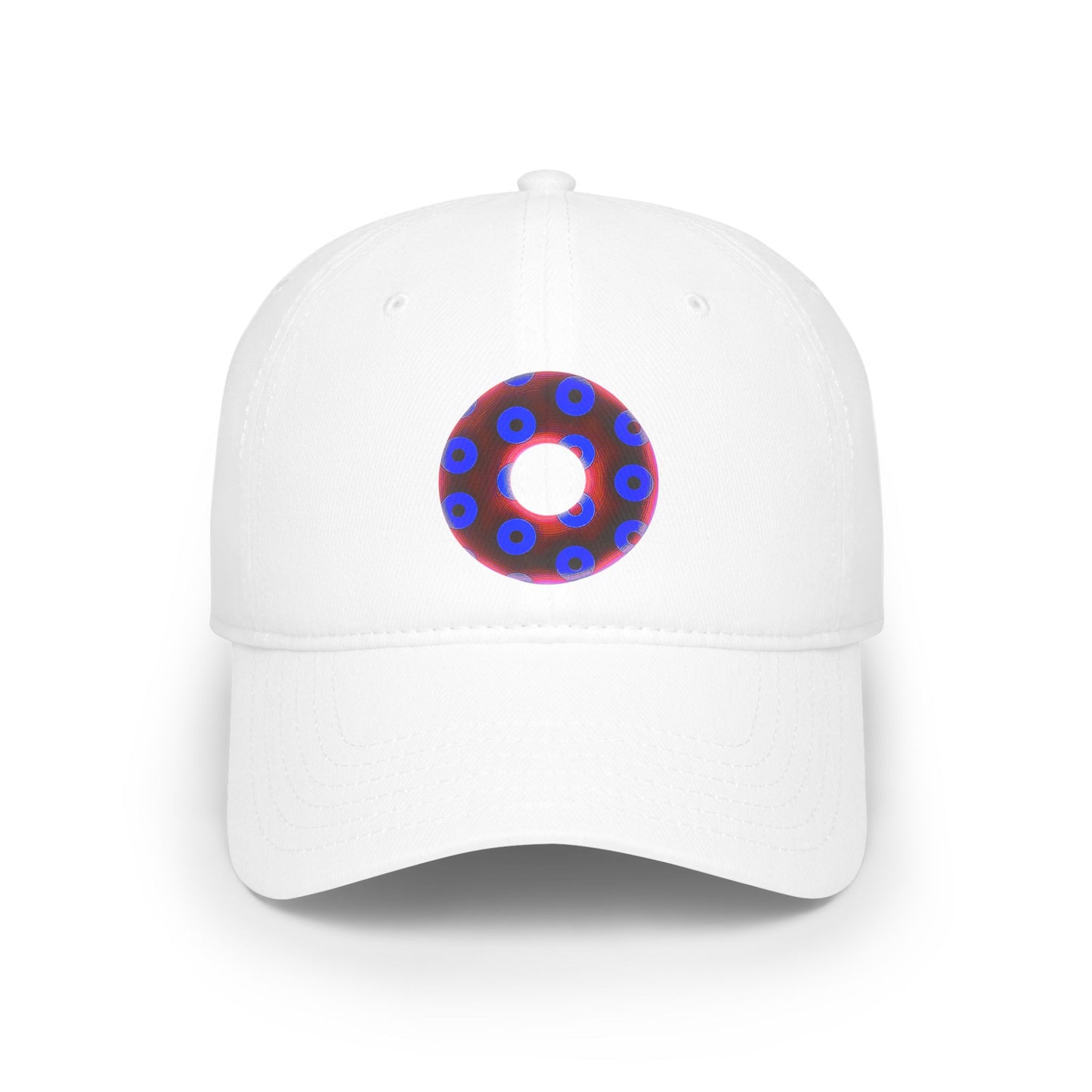 Lumpy Donut Baseball Cap - "Plain [Mary] Jane" - paradoxical dark red/royal blue blimpy donut w/