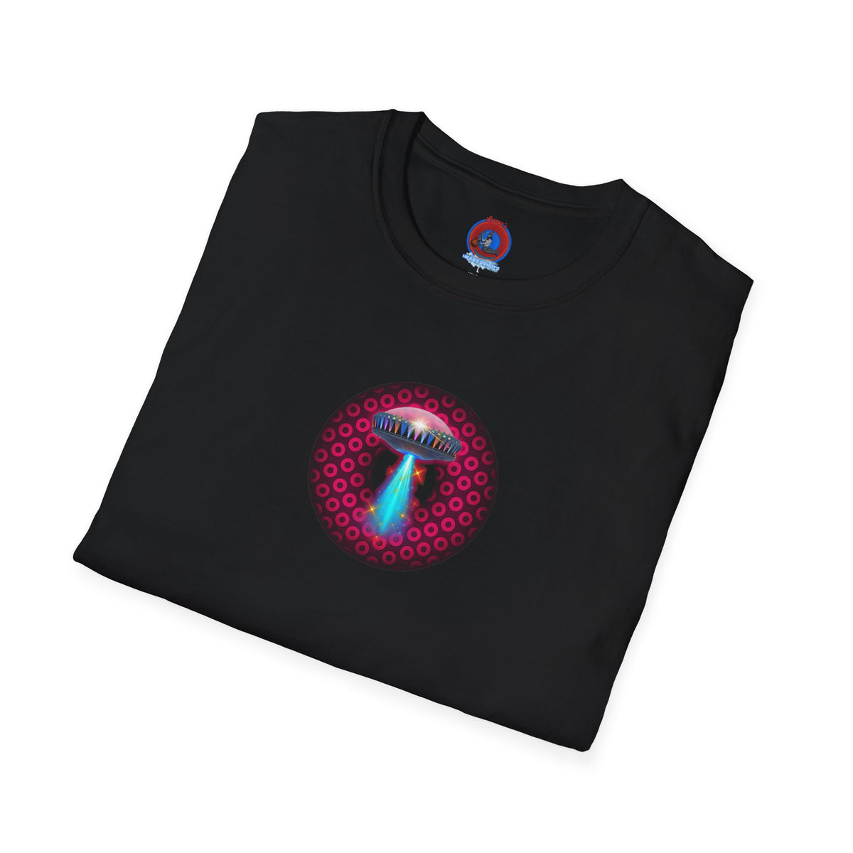 Classic Donut Tee - Unisex Soft-Style - "Donuts now Served on the Mothership" - series 1.0  - variant 2  - red/red paradoxical donut