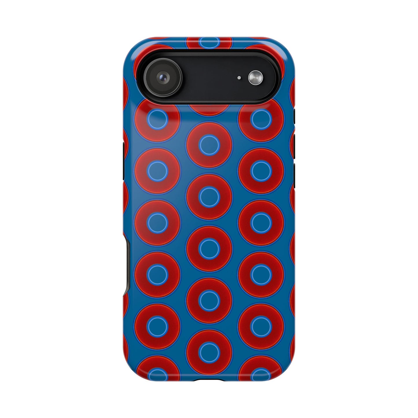 Magnetic Tough Donut Case - red vivid donut print w/wavy navy blue background