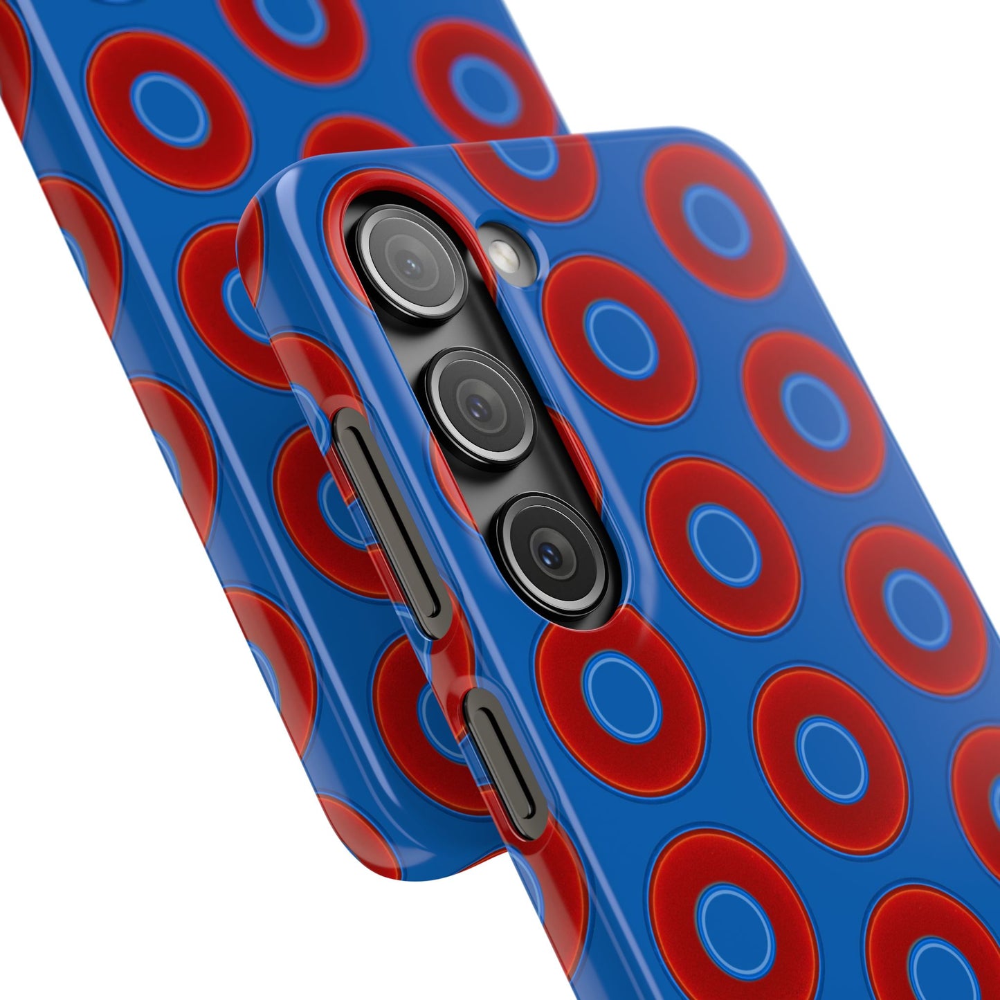 Lumpy Donut Snap Case - red vivid donut print w/dark royal background
