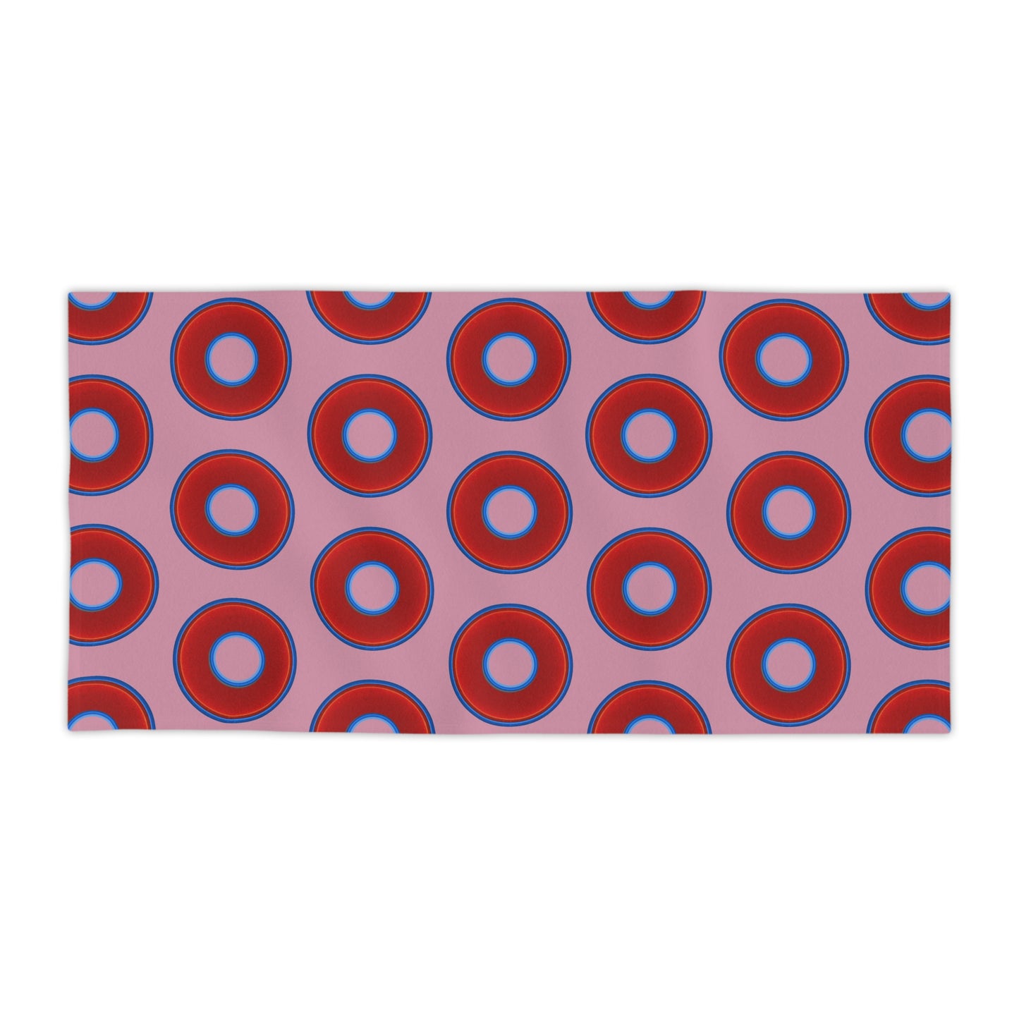Lumpy Donut Towels - vivid red donuts w/pale magenta background