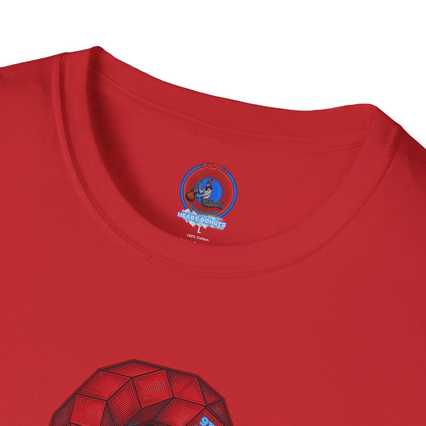 Classic Donut Tee - Unisex Soft-Style - "The 9th Donut" - rustic red/blue cubed donut - variant 2