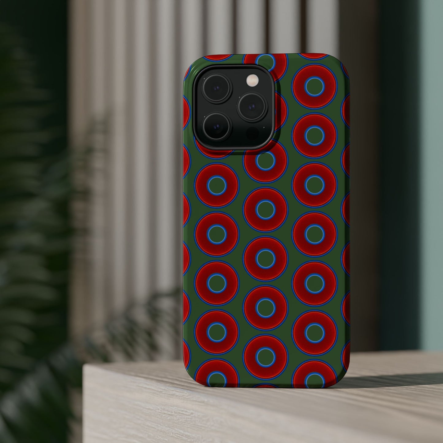 Magnetic Tough Donut Case - red vivid donut print w/dark green background